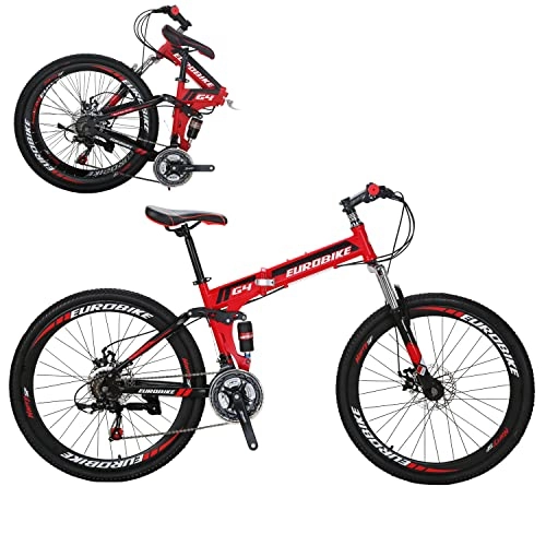 Folding Mountain Bike : Eurobike JMC G4 Folding Mountain Bike 21 Speed MTB Bike 26 Inches 3-Spoke Wheels Bicycle (Red spoke wheel)