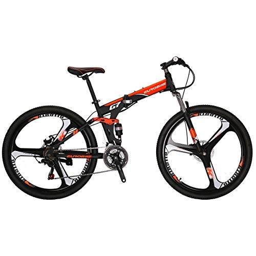 Folding Mountain Bike : Eurobike Mountain Bike G7 21 Speed 27.5 Inches 3-Spoke Wheel Dual Suspension Folding Bike Dual Disc Brake MTB Bicycle Black Orange