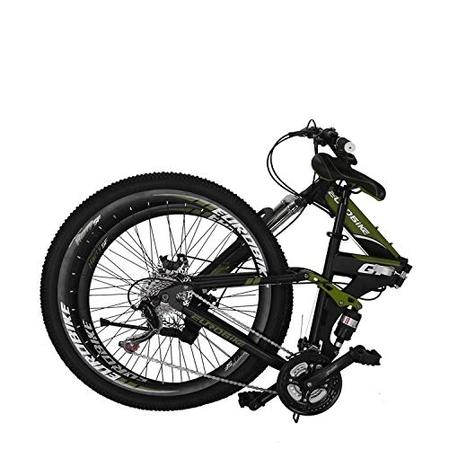 Folding Mountain Bike : Eurobike OBK G7 Folding Bike 21 Speed Full Suspension Mountain Bicycle 27.5” Daul Disc Brake Mens Bikes Foldable Frame (Green Spoke wheels)