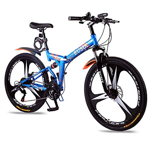 Folding Mountain Bike : EUSIX X6 Mountain Bike, Portable 21 Speed Mountain Bicycle, 26 Inches Titanium Alloys Wheels, High-carbon Steel Frame with Dual Disc Brake Folding Bikes for Men and Women (Blue)