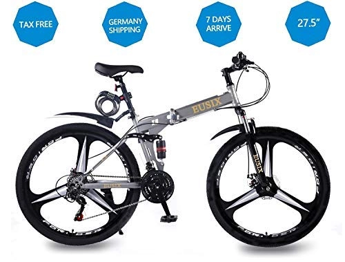 Folding Mountain Bike : EUSIX X9 Men Mountain Bike Women Bicycle 24 Speed 27.5 Inches High-carbon Steel Frame MTB 27.5 Inches Wheels with Suspension and Disc Brake Folding Bike