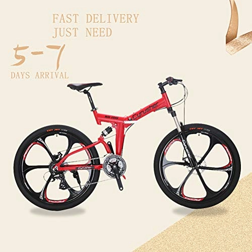 Folding Mountain Bike : Extrbici New Updated Flu-Red RD100 26 inch Full Suspension Folding Frame Mountain Bike for Man and Women Bicycle Dual Suspension Mens Shimano M310 ALTUS 24 Gears 17 inch Aluminum Frame MTB Bicycle