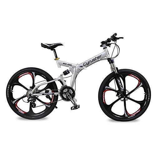 Folding Mountain Bike : Extrbici New Updated Silver RD100 26 inch Full Suspension Folding Frame Mountain Bike Shimano M310 ALTUS 24 Gears 17 inch Aluminum Frame MTB Bicycle Double Mechanical Disc Brakes