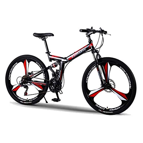 Folding Mountain Bike : F-JWZS 24 Inch Dual Suspension Mountain Bike, Unisex Folding Bike, 21 / 24 / 27 Speed with Disc Brake - for Student, Child and Adult, Black, 27Speed