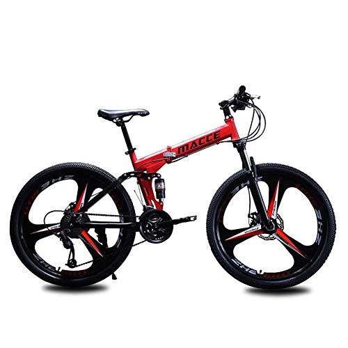 Folding Mountain Bike : F-JWZS Unisex 26 Inch Mountain Bike, 21 / 24 / 27 Speed Dual Suspension Folding Bike, with Disc Brake, for Student, Child, Adult Commuter City, Red, 24speed
