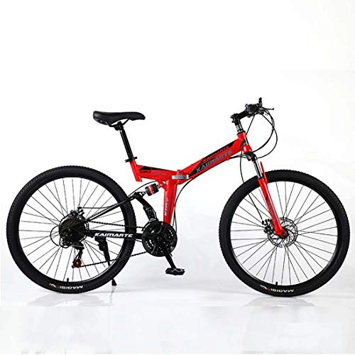 Folding Mountain Bike : F-JWZS Unisex Dual Suspension Mountain Bike, 26 Inch Folding Bike, with Disc Brake, 21 / 24 / 27 Speed - for Student, Child and Adult, Red, 24Speed