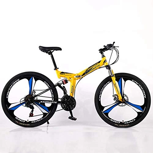 Folding Mountain Bike : F-JWZS Unisex Mountain Bike, 21 / 24 / 27 Speed Dual Suspension Folding Bike, 26 Inch with Disc Brake - for Student, Child and Adult, Yellow, 27Speed