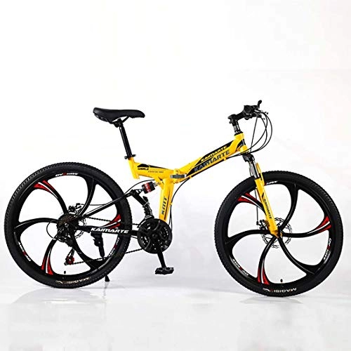 Folding Mountain Bike : F-JWZS Unisex Mountain Bike, 21 / 24 / 27 Speed Dual Suspension Folding Bike, with 26 Inch Integral Wheel and Disc Brake - for Student, Child and Adult, Yellow, 27Speed