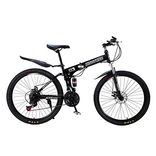 Folding Mountain Bike : FBDGNG 26 Inch Mountain Bike Foldable For Adults Mens Womens, 21-Speed Gears, Fork Suspension(Color:Black)