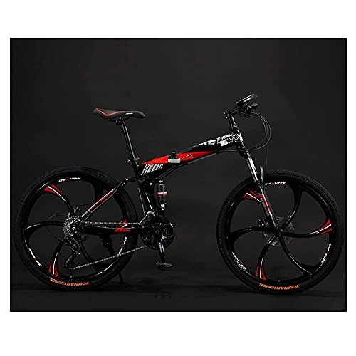 Folding Mountain Bike : FBDGNG Folding Bike for Adults, Adult Mountain Bike, High-carbon Steel Frame Dual Full Suspension Dual Disc Brake, Outdoor Bicycle for Daily Use Trip Long Journey