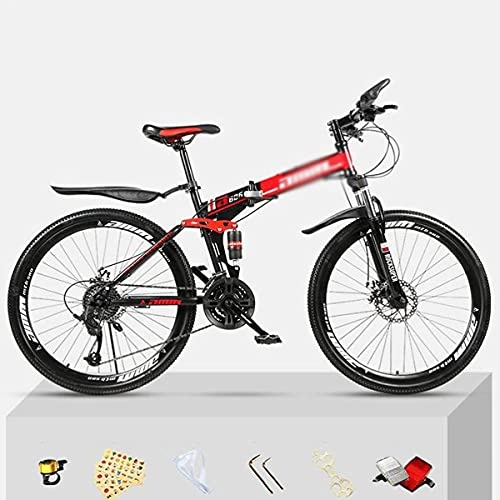 Folding Mountain Bike : FBDGNG Folding Bikes 26 Inch Wheels Mountain Bicycle Carbon Steel Frame 21 / 24 / 27 Speeds With Disc Brake, Front Suspension Fork(Size:21 Speed, Color:Red)