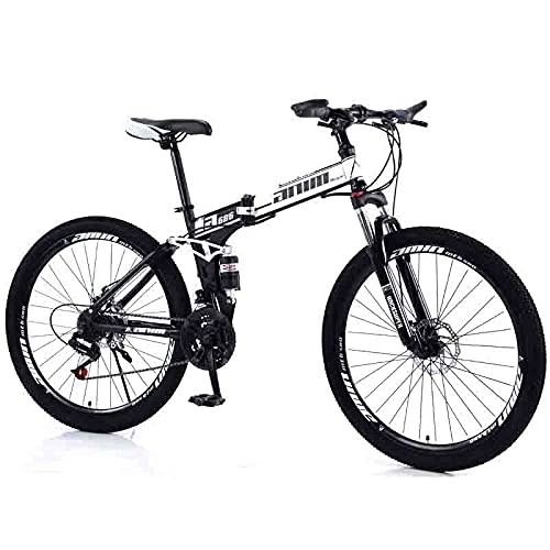 Folding Mountain Bike : FEIFEImop 25-inch (about 65 Cm) Foldable Mountain Bike Tires, With Front Suspension Forks, 24-speed Gearbox, Mechanical Disc Brakes, Can Be Used In Urban And Rural Areas, Black And White