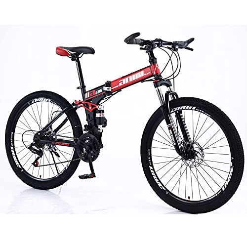 Folding Mountain Bike : FEIFEImop 25-inch (about 65 Cm) Foldable Mountain Bike Tires, With Front Suspension Forks, 24-speed Gearbox, Mechanical Disc Brakes, Can Be Used In Urban And Rural Areas, Red