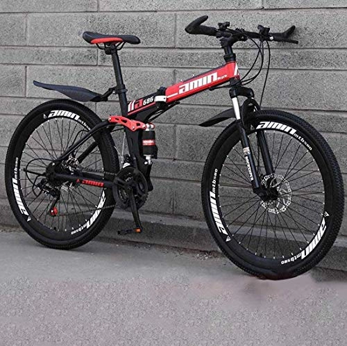Folding Mountain Bike : FFKL 26 Inch Mountain Bikes, High-Carbon Steel Softtail Mountain Bicycle, Lightweight Folding Bicycle with Adjustable Seat, Double Disc Brake, Spring Fork, B1-24 speed