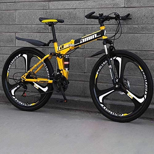 Folding Mountain Bike : FFKL 26 Inch Mountain Bikes, High-Carbon Steel Softtail Mountain Bicycle, Lightweight Folding Bicycle with Adjustable Seat, Double Disc Brake, Spring Fork, C2-24 speed