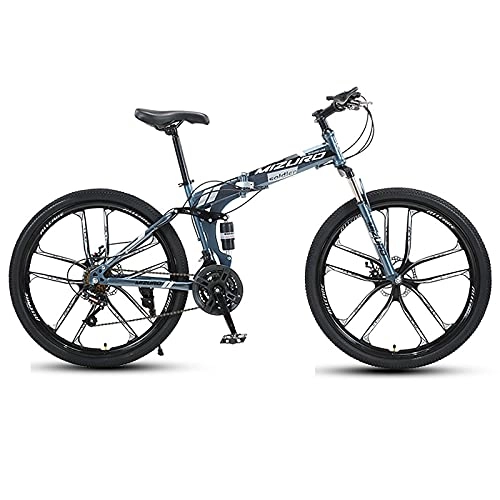 Folding Mountain Bike : FGKLU 10 Spoke Folding Mountain Bike for Men Women, 26 inch Outdoor Sport Bicycle MTB with Carbon Steel and 21 Speed Bicycle MTB Bike Full Suspension