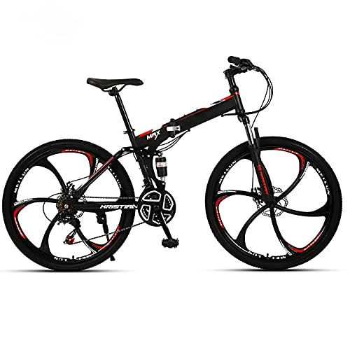 Folding Mountain Bike : FGKLU 26 inch Adult Folding Mountain Bike, 6 Knife Wheels Outdoor MTB Bikes Bicycle for Men Women, 21 / 24 / 27 Speed High-Carbon Steel Dual Disc Brakes, A, 27 speed