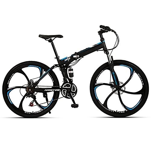 Folding Mountain Bike : FGKLU 26 inch Adult Folding Mountain Bike, 6 Knife Wheels Outdoor MTB Bikes Bicycle for Men Women, 21 / 24 / 27 Speed High-Carbon Steel Dual Disc Brakes, C, 27 speed