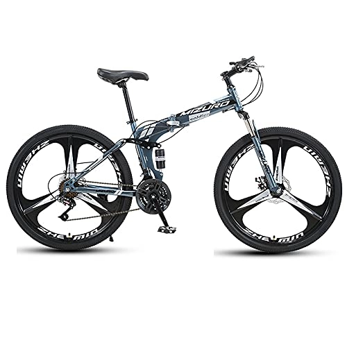 Folding Mountain Bike : FGKLU 26 inch Mountain Bike, Foldable Mountain Bikes for Men Women, 21 Speed Bicycle Full Suspension MTB Bike with Dual Disc Brakes, for Racing Outdoor Exercise Fitness