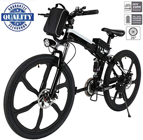 Folding Mountain Bike : fiugsed 26'' Electric Mountain Bike with Removable Large Capacity Lithium-Ion Battery (36V 250W), Electric Bike 21 Speed Gear and Three Working Modes (Upgrade Black)