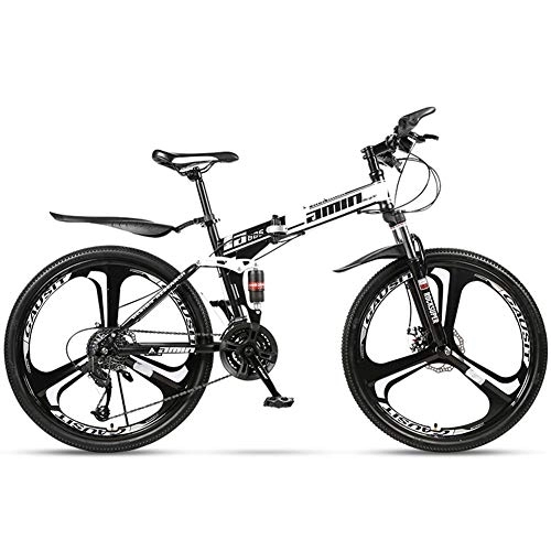 Folding Mountain Bike : FLBT Bike Folding Mountain High Carbon Steel Frame 26 Inches / 24 Speed Variable Speed Double Shock Absorption Three Cutter Wheel Foldable Bicycle Adult Racing Car Off-Road Unisex / White / 26In