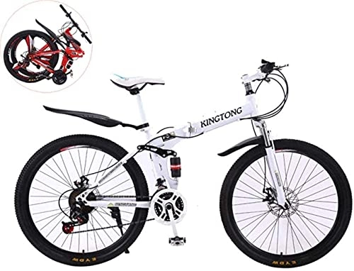 Folding Mountain Bike : FMOPQ 26 Inches Double Shock Absorption Foldable Bicycle Unisex High-Carbon Steel Variable Speed Mountain Bike 6-11 White 26in fengong Titanium alloy suspe