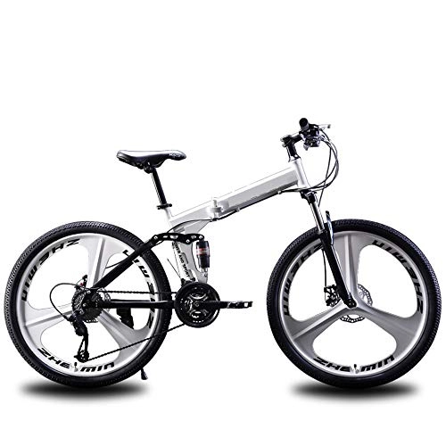 Folding Mountain Bike : Fold-able 26 Inch Full Suspension Mountain Bike, white Black Red Yellow, Suitable For Men, womens, Kids
