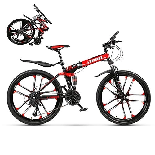 Folding Mountain Bike : Foldable Adult Mountain Bikes, Folding Outroad Bicycles, Folded Within 15 Seconds Folding Bike, for 21 * 24 * 27 * 30 Speed 24 * 26in Men and Women Outdoor MTB Bicycle