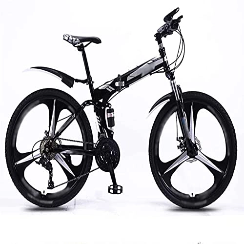 Folding Mountain Bike : Foldable Bike 26 Inches, 30-speed Folding Mountain Bike, Light Commuter Bike, Double Disc Brake Full Suspension Bike (Color : Black, Speed : 30speed)