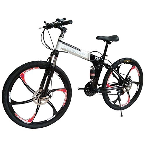 Folding Mountain Bike : Foldable Double Shock Absorption Double Disc Brake Overall Six-Knife Wheel 26 Inches 21 Speed Male And Female Bicycles Mountain Bike, Black