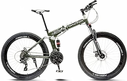 Folding Mountain Bike : Foldable Frame Bicycle 26 Inch Mountain Bike 21 Speed Folding Bikes for Adult Spoke Wheel Bicycles for Men and Women Full Suspension, High Carbon Steel Frame Mens Bicycle Green, 24 inches
