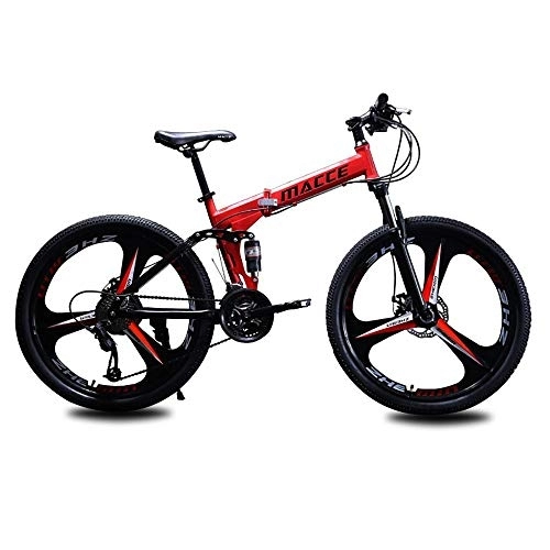 Folding Mountain Bike : Foldable Mountain Bike 24 / 26 Inches, 21 / 24 / 27 Speed Mountain Bikes Mtb Bicycle with 3 Cutter Wheel Foldable Frame Red