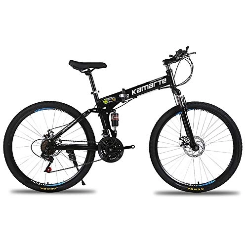 Folding Mountain Bike : Foldable Mountain Bike 24 / 26 Inches, MTB Bicycle With 6 Cutter Wheel, Men's Mountain Bikes, Folding MTB Bike Not-slip Bike For Adults Teens Black 26", 27 Speed