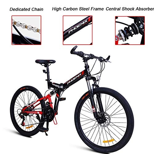 Folding Mountain Bike : Foldable Mountain Bike 26 Inch Wheels Soft Tail Mountain Trail Bike High Carbon Steel Outroad Bicycles 21-Speed Bicycle Full Suspension MTB Gears Dual Disc Brakes Bicycle With Adjustable Seat