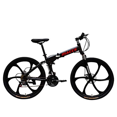 Folding Mountain Bike : Foldable Mountain Bike 26 Inches, Carbon Steel Mountain Bike Shimanos21 Speed Bicycle Full Suspension MTB With 6 Cutter Wheel, Aluminum Racing Bicycle Outdoor Cycling((26'', 21 Speed) (Black)