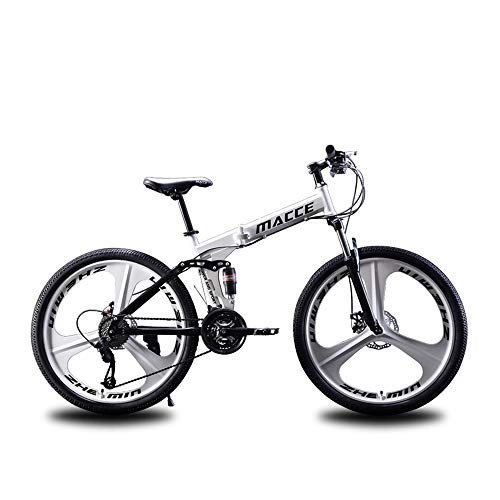 Folding Mountain Bike : Foldable Mountain Bike 27 Speeds, MTB Bicycle with 3 Cutter Wheel Double Disc Shock Absorbing for Adult, White, 24 inch