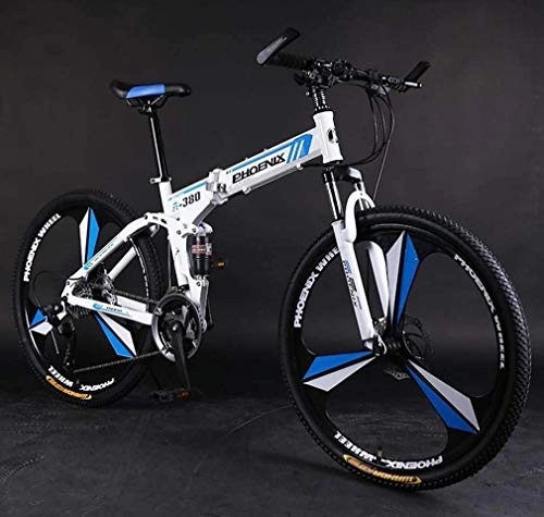 Folding Mountain Bike : Foldable Mountain Bike, Double Disc Brake Adult Bikes, Beach Snowmobile Bicycle, Upgrade High-Carbon Steel Frame, 24 Inch Wheels