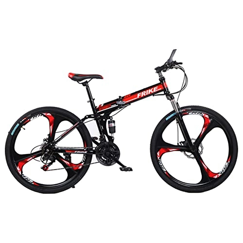 Folding Mountain Bike : Foldable Mountain Bike，Full Suspension High-Carbon Steel MTB Bicycle，21 Speed，26-inch Wheel，Dual Disc Brake Non-Slip，for Adults Mens Women Mountain Bike Bicycle，Mult black red