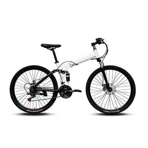 Folding Mountain Bike : Foldable Mountain Bike, High-carbon Steel Hardtail Mountain Bicycle, MTB Bicycle with Spoke Wheel, Double Shock Absorption Road Racing, White27speed, 24in