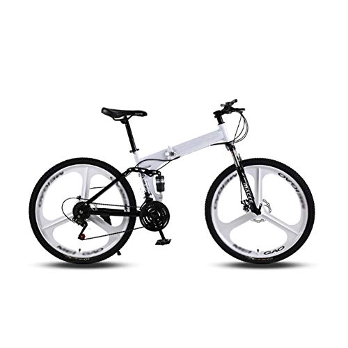 Folding Mountain Bike : Foldable Mountain Bike, High-carbon Steel Hardtail Mountain Bicycle, Three Cutter Wheel 26 inch / 21 / 24 / 27 Variable Speed Bicycle, Double Shock Absorption Road Racing, White, 26 inch 27 speed