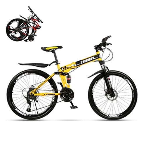 Folding Mountain Bike : Foldable Mountain Bikes 24 / 26 Inches, MTB Bicycle with Spoke Wheel for Men Women Adults, Yellow, 21 stage shift, 24 inches