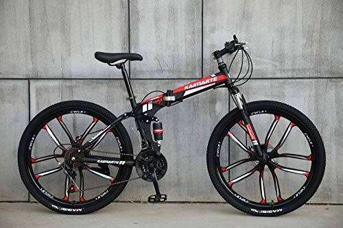 Folding Mountain Bike : Foldable Sports / Mountain Bike 24 / 26 Inches 10 Cutter Wheel, Black&Red, 24inches, 27stage_shift
