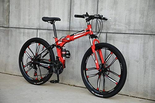 Folding Mountain Bike : Foldable Sports / Mountain Bike 24 / 26 Inches 10 Cutter Wheel, Red, 27stage_shift, 24inches