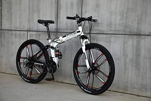 Folding Mountain Bike : Foldable Sports / Mountain Bike 24 / 26 Inches 10 Cutter Wheel, White, 26inches, 24stage_shift
