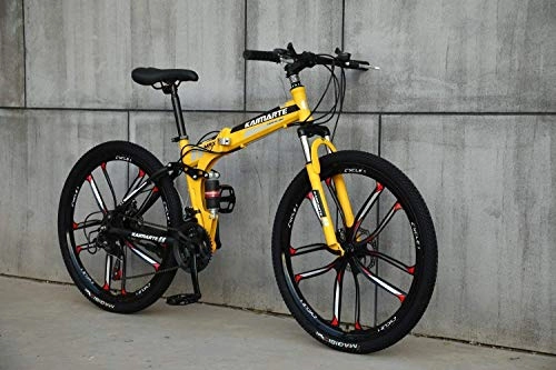 Folding Mountain Bike : Foldable Sports / Mountain Bike 24 / 26 Inches 10 Cutter Wheel, Yellow, 24inches, 24stage_shift
