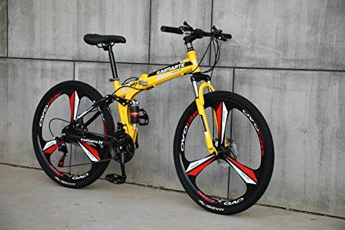 Folding Mountain Bike : Foldable Sports / Mountain Bike 24 / 26 Inches 3 Cutter Wheel, Yellow, 24stage_shift, 24inches