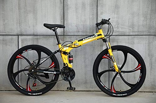 Folding Mountain Bike : Foldable Sports / Mountain Bike 24 / 26 Inches 6 Cutter Wheel, Yellow, 27stage_shift, 26inches