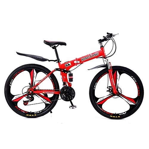Folding Mountain Bike : Foldable Sports Mountain Bike, 24 Inches 3 Cutter Wheel, High-carbon Steel Hardtail Cruiser Bike, For Teens Of Adults Men And Women Red - 3 Spoke 26", 27 Speed