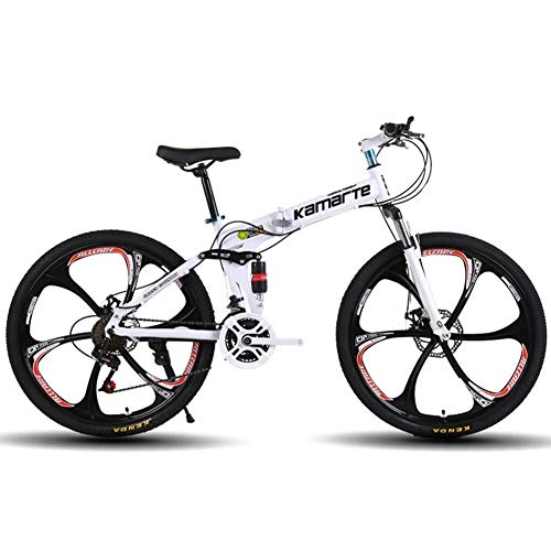 Folding Mountain Bike : Foldable Sports MountainBike MTB Bicycle with 6 Cutter Wheel, Bicycle for Men and Women Full Suspension MTB, Foldable Bicycle for Men and Women suitable for the Outdoor Cycle-White-24inch27speed