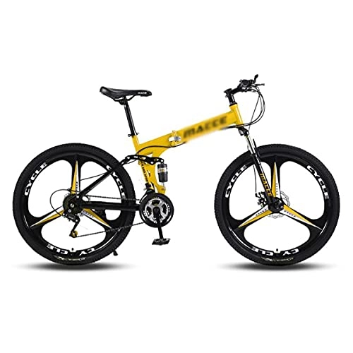 Folding Mountain Bike : Folded Adult Mountain Bicycles 26 Inch Wheel For Mens / Womens Carbon Steel Frame With Mechanical Disc Brake And Lockable Suspension Fork(Size:27 Speed, Color:Yellow)